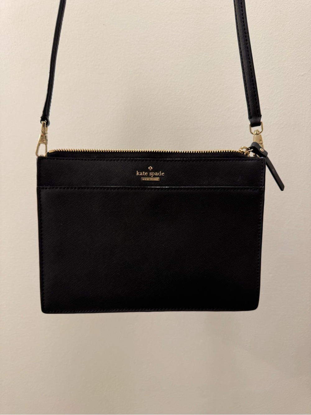 kate spade Black Saffiano Leather Crossbody with Gold Hardware